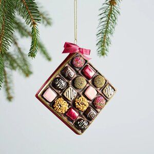 Sur La Table Chocolate Box Glass Ornament, 3.25", New with tag